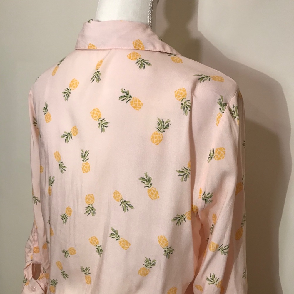 Love Notes Pineapple Print Button Up Blouse Pink … - image 7